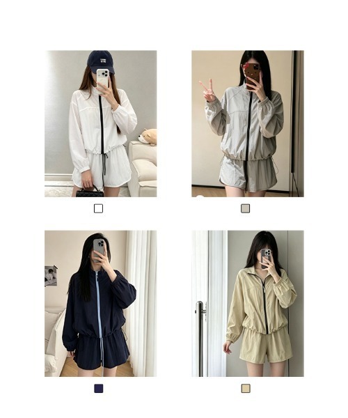 witch（ウイッチ）の「UVカット夏薄手ブルゾンとパンツセットアップ（サロペット/オーバーオール・レディース・ホワイト/ネイビー/カーキ/イエロー・FREE）」の8枚目の写真