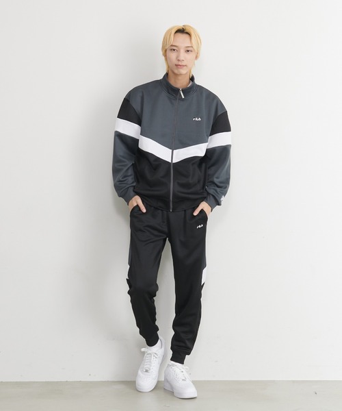 FILA(フィラ)の「【FILA/フィラ】上下セット ジャージ セットアップ トラックジャケット ジョガーパンツ 配色切替(セットアップ・メンズ・ブラック×グリーン/ブラック×グレー/ネイビー×ホワイト・LL/L/M)」の2枚目の写真