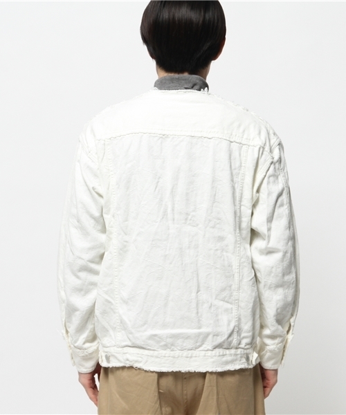 Iroquois（イロコイ）の「【Iroquois】別注NO COLLAR NATIVE FEATHER JACQUARD BLOUSON（ブルゾン・メンズ・ホワイト/ブルー・1/2）」の5枚目の写真