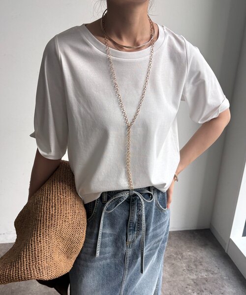 DouDou(ドゥドゥ)の「ワイドTEE(Tシャツ/カットソー・レディース・ブラック/オレンジ/ホワイト/ブラウン・FREE)」の12枚目の写真