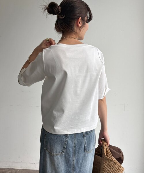 DouDou(ドゥドゥ)の「ワイドTEE(Tシャツ/カットソー・レディース・ブラック/オレンジ/ホワイト/ブラウン・FREE)」の13枚目の写真