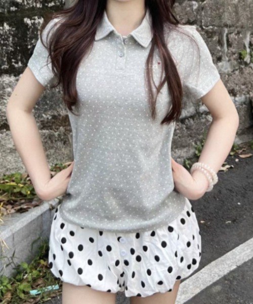 ドット Tシャツ セール】フロント刺しゅう ドット柄POLOtシャツ（Tシャツ/カットソー