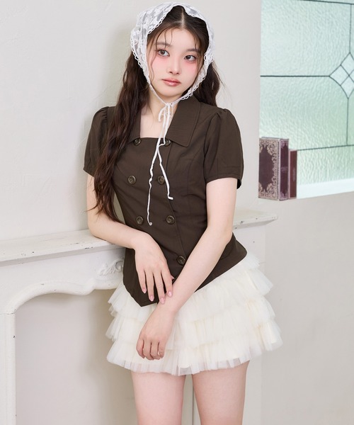 one after another NICE CLAUP(ワンアフターアナザーナイスクラップ)の「レースアップトレンチブラウス+ふりふりミニスカートSET(ワンピース・レディース・ベージュ/ブラック/ブラウン・SMALL/MEDIUM)」の22枚目の写真