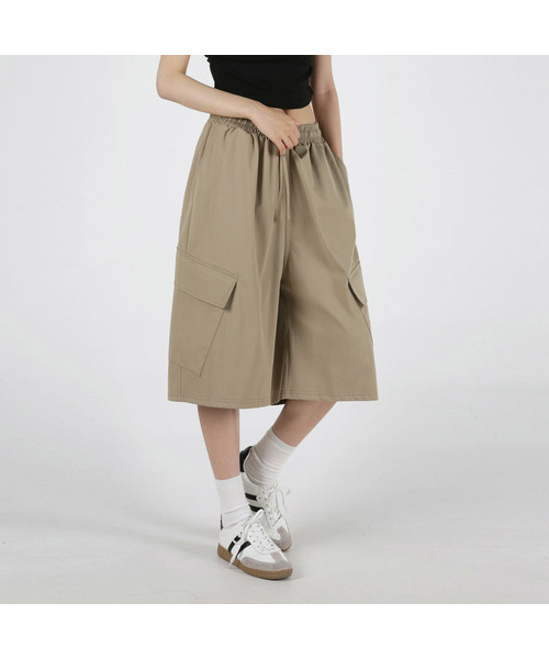 【新品】STONE  ロゴ バミューダ ショートパンツ ベージュ S セール】レディース ビッグポケット バミューダ ウエストバンド