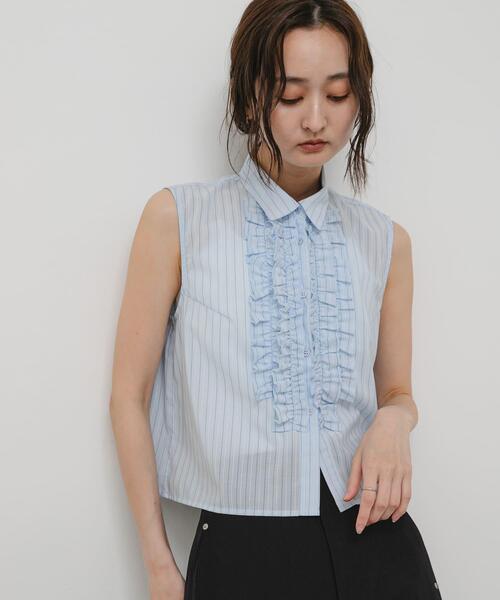SENSE OF PLACE by URBAN RESEARCH(センスオブプレイスバイアーバンリサーチ)の「ノースリギャザーフリルブラウス(シャツ/ブラウス・レディース・オフホワイト/ブルー系その他/ブラック・ONE)」の12枚目の写真