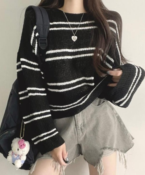 semplice（センプリチェ）の「カットソー【韓国ファッション】（Tシャツ/カットソー・レディース・ホワイト/ブラック・F）」の4枚目の写真