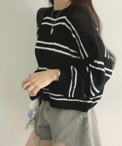 semplice（センプリチェ）の「カットソー【韓国ファッション】（Tシャツ/カットソー・レディース・ホワイト/ブラック・F）」の5枚目の写真