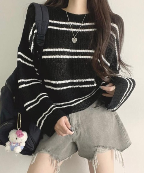 semplice（センプリチェ）の「カットソー【韓国ファッション】（Tシャツ/カットソー・レディース・ホワイト/ブラック・F）」の10枚目の写真