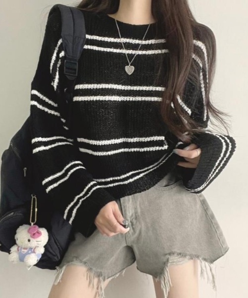 semplice（センプリチェ）の「カットソー【韓国ファッション】（Tシャツ/カットソー・レディース・ホワイト/ブラック・F）」の11枚目の写真