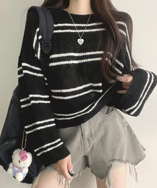 semplice（センプリチェ）の「カットソー【韓国ファッション】（Tシャツ/カットソー・レディース・ホワイト/ブラック・F）」の12枚目の写真