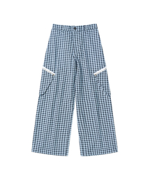 DEINET CHECK CARGO STRING PANTS IN BLUE