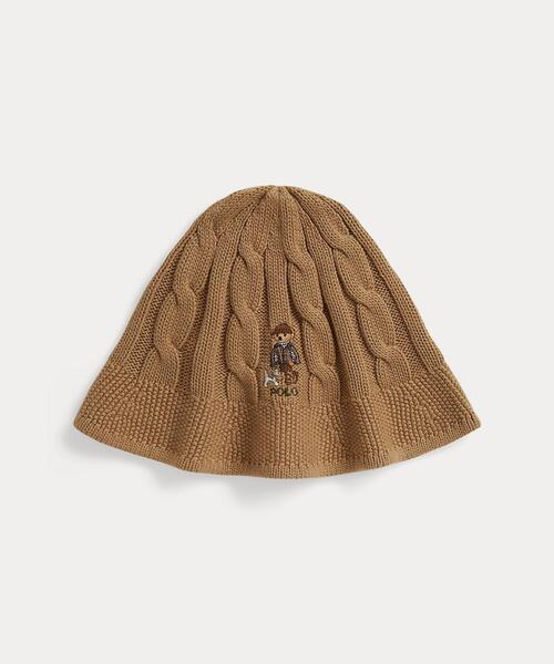 POLO RALPH LAUREN CHILDRENSWEAR(ポロ ラルフ ローレン チルドレンズウェア)の「Polo ベア ケーブルニット コットン バケット ハット(ハット・キッズ・ブラウン系3・S/M/L/XL)」の1枚目の写真