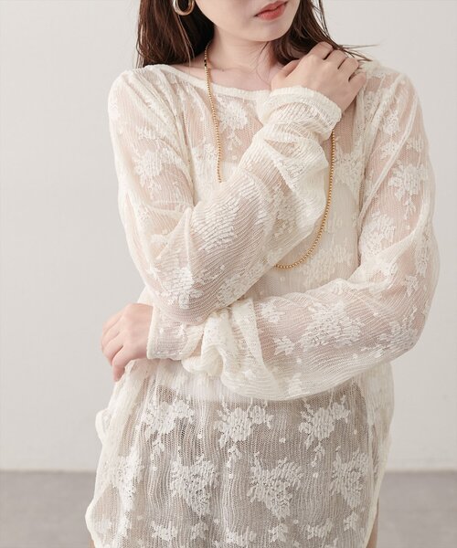 natural couture（ナチュラルクチュール）の「ウェーブレースプルオーバー（Tシャツ/カットソー・レディース・アイボリー/ブラック・FREE）」の2枚目の写真