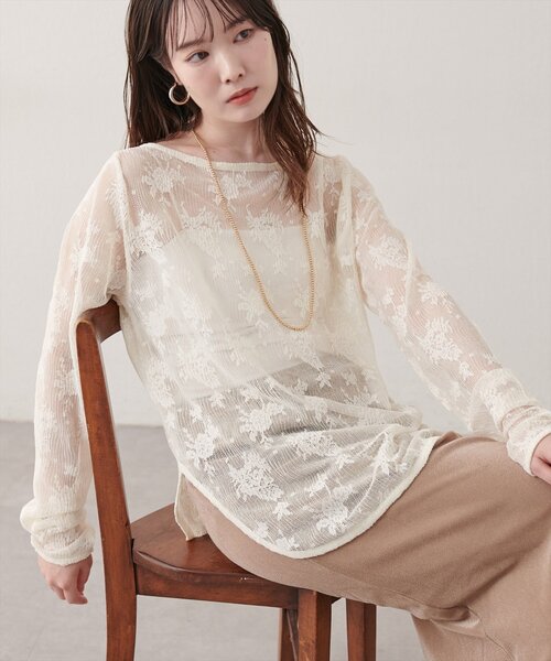 natural couture（ナチュラルクチュール）の「ウェーブレースプルオーバー（Tシャツ/カットソー・レディース・アイボリー/ブラック・FREE）」の3枚目の写真