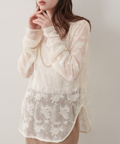 natural couture（ナチュラルクチュール）の「ウェーブレースプルオーバー（Tシャツ/カットソー・レディース・アイボリー/ブラック・FREE）」の4枚目の写真