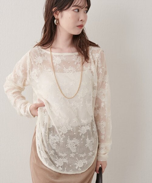 natural couture（ナチュラルクチュール）の「ウェーブレースプルオーバー（Tシャツ/カットソー・レディース・アイボリー/ブラック・FREE）」の5枚目の写真