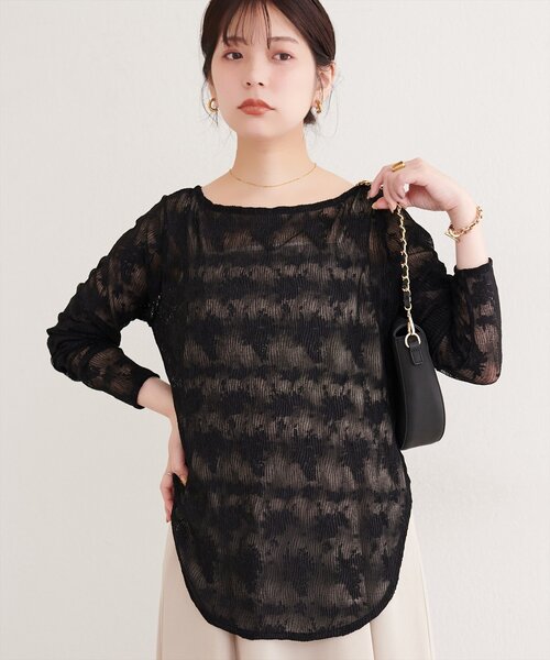 natural couture（ナチュラルクチュール）の「ウェーブレースプルオーバー（Tシャツ/カットソー・レディース・アイボリー/ブラック・FREE）」の8枚目の写真