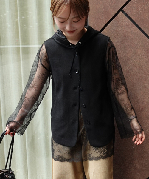 ARCHIVE STANCE(アーカイブスタンス)の「【ARCHIVE STANCE/アーカイブスタンス】 lace hoodie(シャツ/ブラウス・レディース・ブラック・FREE)」の4枚目の写真