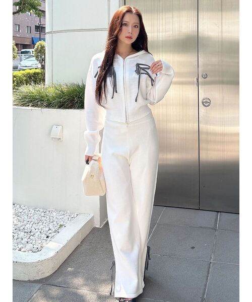 MERCURYDUO(マーキュリーデュオ)の「【セットアップ着用可】ラインリボンニットパンツ(その他パンツ・レディース・アイボリー/グレー・FREE)」の6枚目の写真