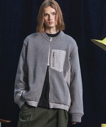 《UNISEX》異素材ドッキングプライムオーバークルーネックニットブルゾン/Mixed Materials Docking Prime-Over Crew Neck Knit Sweater Blouson【MAISON SPECIAL/メゾンスペシャル】