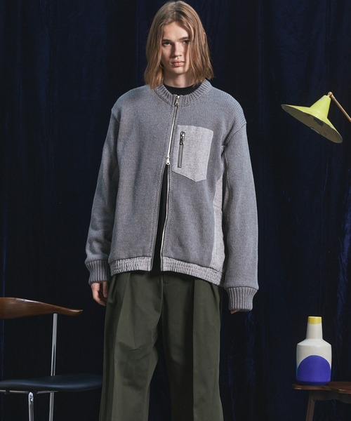 MAISON SPECIAL（メゾンスペシャル）の「《UNISEX》異素材ドッキングプライムオーバークルーネックニットブルゾン/Mixed Materials Docking Prime-Over Crew Neck Knit Sweater Blouson【MAISON SPECIAL/メゾンスペシャル】（カーディガン/ボレロ・メンズ・グレイッシュベージュ/チャコールグレー/ブラック・0/2/1）」の8枚目の写真