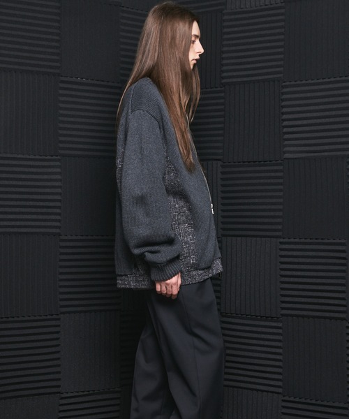 MAISON SPECIAL（メゾンスペシャル）の「《UNISEX》異素材ドッキングプライムオーバークルーネックニットブルゾン/Mixed Materials Docking Prime-Over Crew Neck Knit Sweater Blouson【MAISON SPECIAL/メゾンスペシャル】（カーディガン/ボレロ・メンズ・グレイッシュベージュ/チャコールグレー/ブラック・0/2/1）」の15枚目の写真