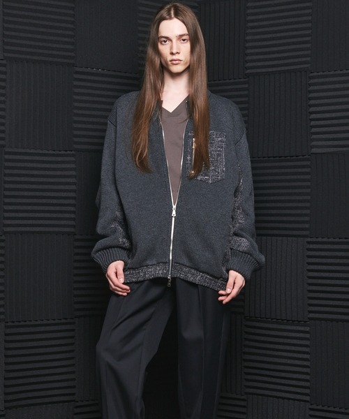 MAISON SPECIAL（メゾンスペシャル）の「《UNISEX》異素材ドッキングプライムオーバークルーネックニットブルゾン/Mixed Materials Docking Prime-Over Crew Neck Knit Sweater Blouson【MAISON SPECIAL/メゾンスペシャル】（カーディガン/ボレロ・メンズ・グレイッシュベージュ/チャコールグレー/ブラック・0/2/1）」の14枚目の写真