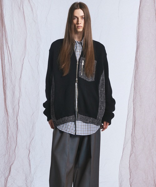 MAISON SPECIAL（メゾンスペシャル）の「《UNISEX》異素材ドッキングプライムオーバークルーネックニットブルゾン/Mixed Materials Docking Prime-Over Crew Neck Knit Sweater Blouson【MAISON SPECIAL/メゾンスペシャル】（カーディガン/ボレロ・メンズ・グレイッシュベージュ/チャコールグレー/ブラック・0/2/1）」の11枚目の写真