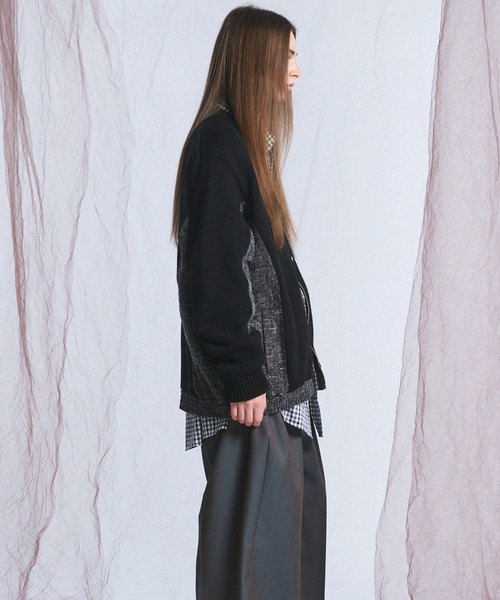 MAISON SPECIAL（メゾンスペシャル）の「《UNISEX》異素材ドッキングプライムオーバークルーネックニットブルゾン/Mixed Materials Docking Prime-Over Crew Neck Knit Sweater Blouson【MAISON SPECIAL/メゾンスペシャル】（カーディガン/ボレロ・メンズ・グレイッシュベージュ/チャコールグレー/ブラック・0/2/1）」の12枚目の写真