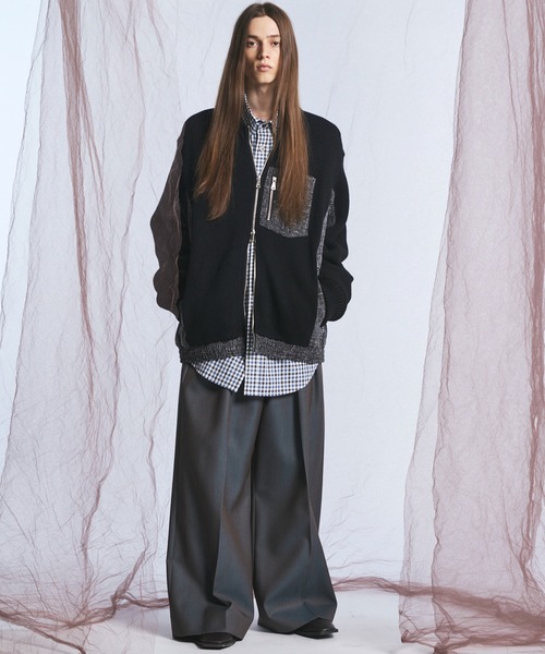 MAISON SPECIAL（メゾンスペシャル）の「《UNISEX》異素材ドッキングプライムオーバークルーネックニットブルゾン/Mixed Materials Docking Prime-Over Crew Neck Knit Sweater Blouson【MAISON SPECIAL/メゾンスペシャル】（カーディガン/ボレロ・メンズ・グレイッシュベージュ/チャコールグレー/ブラック・0/2/1）」の6枚目の写真