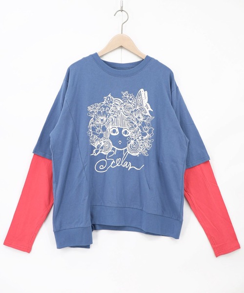 ScoLar(スカラー)の「ScoLar(スカラー) スカラーちゃん 袖バイカラー切替Tシャツ(Tシャツ/カットソー・レディース・ブルー/ブラック・MEDIUM)」の2枚目の写真