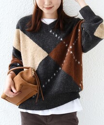 【WEB限定】〈手洗い可能〉ビッグ アーガイル Vネック ニット