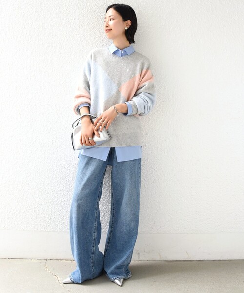 SHIPS(シップス)の「【WEB限定】〈手洗い可能〉ビッグ アーガイル Vネック ニット(ニット/セーター・レディース・オフホワイト/ダークグレー/ライトグレー・ONE SIZE)」の11枚目の写真