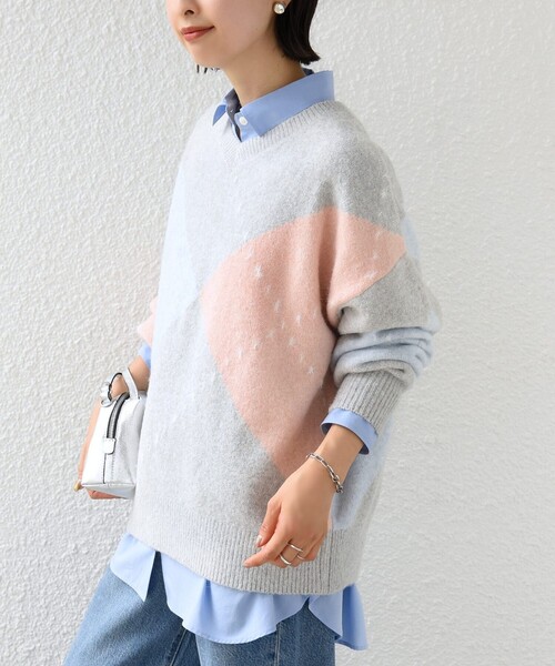 SHIPS(シップス)の「【WEB限定】〈手洗い可能〉ビッグ アーガイル Vネック ニット(ニット/セーター・レディース・オフホワイト/ダークグレー/ライトグレー・ONE SIZE)」の15枚目の写真