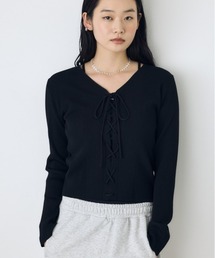 フェイクレイヤードレースアップニット 秋服　冬服　春服　デザインニット