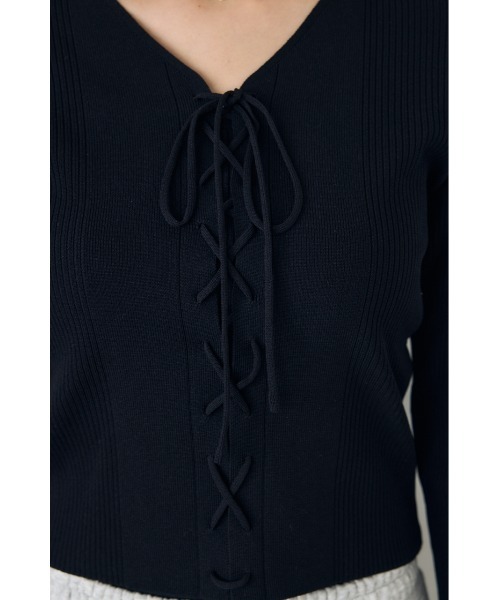 AZUL by moussy（アズールバイマウジー）の「フェイクレイヤードレースアップニット 秋服　冬服　春服　デザインニット（ニット/セーター・レディース・ブラック/ボルドー/ライトグレー・FREE）」の11枚目の写真