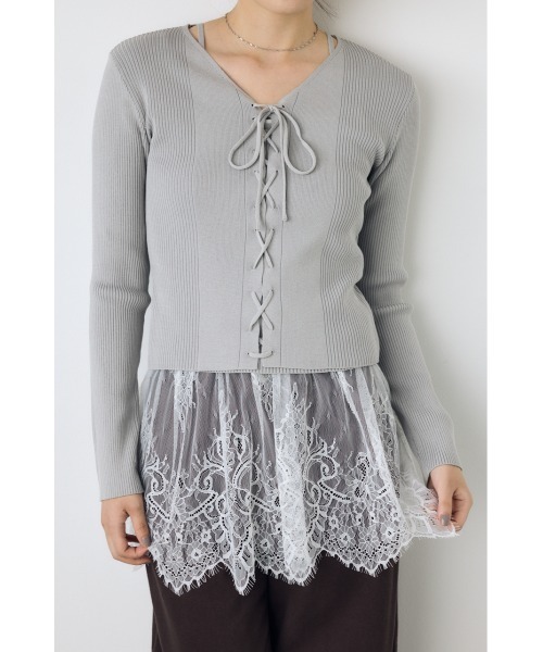 AZUL by moussy（アズールバイマウジー）の「フェイクレイヤードレースアップニット 秋服　冬服　春服　デザインニット（ニット/セーター・レディース・ブラック/ボルドー/ライトグレー・FREE）」の15枚目の写真