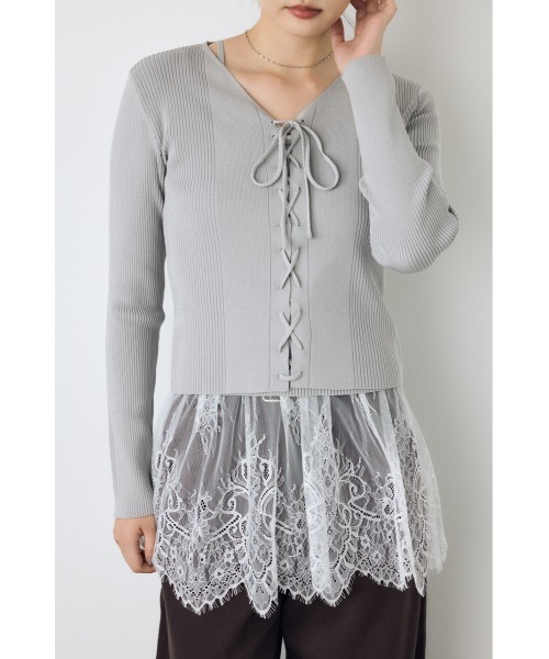 AZUL by moussy（アズールバイマウジー）の「フェイクレイヤードレースアップニット 秋服　冬服　春服　デザインニット（ニット/セーター・レディース・ブラック/ボルドー/ライトグレー・FREE）」の16枚目の写真