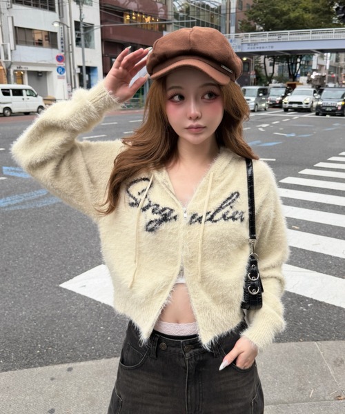 RAY CASSIN（レイカズン）の「シャギーロゴパーカー（ニット/セーター・レディース・ネイビー/アイボリー/ピンク・FREE）」の5枚目の写真