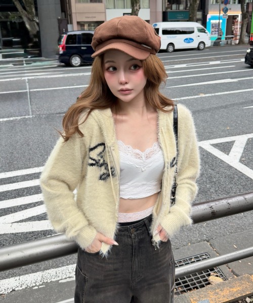 RAY CASSIN（レイカズン）の「シャギーロゴパーカー（ニット/セーター・レディース・ネイビー/アイボリー/ピンク・FREE）」の6枚目の写真