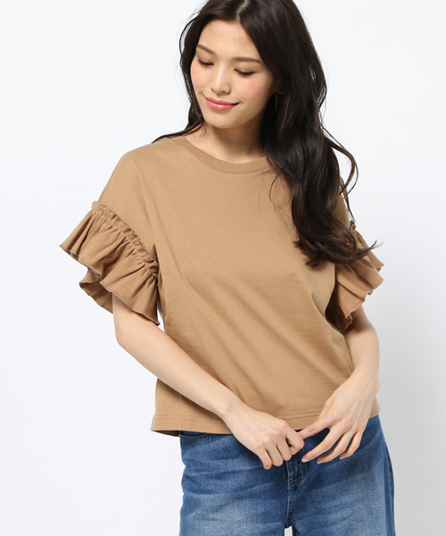 Ray BEAMS（レイビームス）の「Ray BEAMS / ギャザーフリルスリーブ クルーネック（Tシャツ/カットソー・レディース・オフホワイト/ベージュ/ネイビー・ONE SIZE）」の2枚目の写真