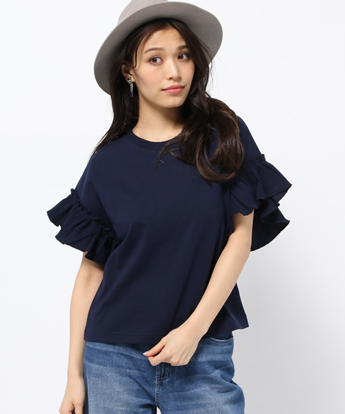 Ray BEAMS（レイビームス）の「Ray BEAMS / ギャザーフリルスリーブ クルーネック（Tシャツ/カットソー・レディース・オフホワイト/ベージュ/ネイビー・ONE SIZE）」の3枚目の写真