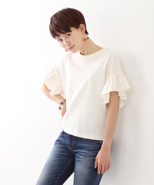 Ray BEAMS（レイビームス）の「Ray BEAMS / ギャザーフリルスリーブ クルーネック（Tシャツ/カットソー・レディース・オフホワイト/ベージュ/ネイビー・ONE SIZE）」の6枚目の写真