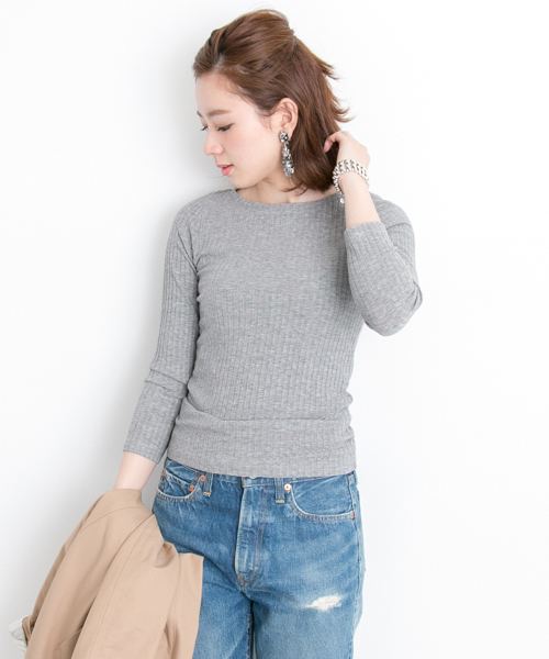 URBAN RESEARCH(アーバンリサーチ)の「UR ワイドテレコカットプルオーバー(Tシャツ/カットソー・レディース・グレー/ホワイト/オレンジ系その他/ネイビー・FREE)」の3枚目の写真