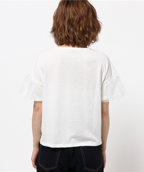 earth music&ecology(アースミュージックアンドエコロジー)の「袖チュールドッキングプルオーバー(Tシャツ/カットソー・レディース・オフホワイト/ブラック/ライトピンク/サックスブルー・FREE)」の7枚目の写真