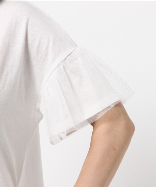 earth music&ecology(アースミュージックアンドエコロジー)の「袖チュールドッキングプルオーバー(Tシャツ/カットソー・レディース・オフホワイト/ブラック/ライトピンク/サックスブルー・FREE)」の9枚目の写真