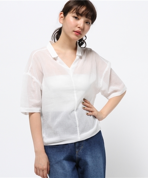 JETSET SOLO PLUS (ジェットセットソロプラス)の「コットンシフォンスキッパーシャツ(シャツ/ブラウス・レディース・カーキ/オフホワイト・FREE)」の2枚目の写真