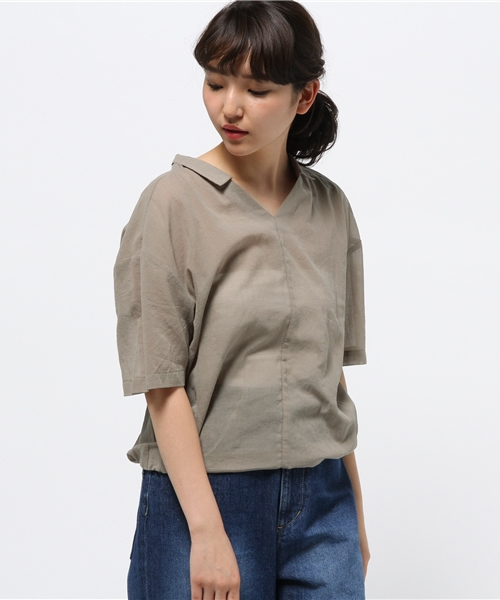 JETSET SOLO PLUS (ジェットセットソロプラス)の「コットンシフォンスキッパーシャツ(シャツ/ブラウス・レディース・カーキ/オフホワイト・FREE)」の1枚目の写真