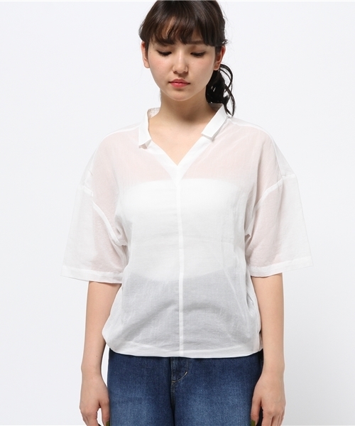 JETSET SOLO PLUS (ジェットセットソロプラス)の「コットンシフォンスキッパーシャツ(シャツ/ブラウス・レディース・カーキ/オフホワイト・FREE)」の9枚目の写真