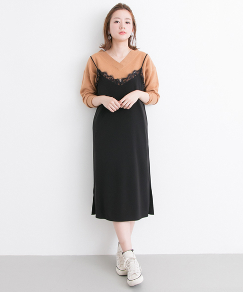 URBAN RESEARCH トリアセテートレースキャミワンピース - ノースリーブ 